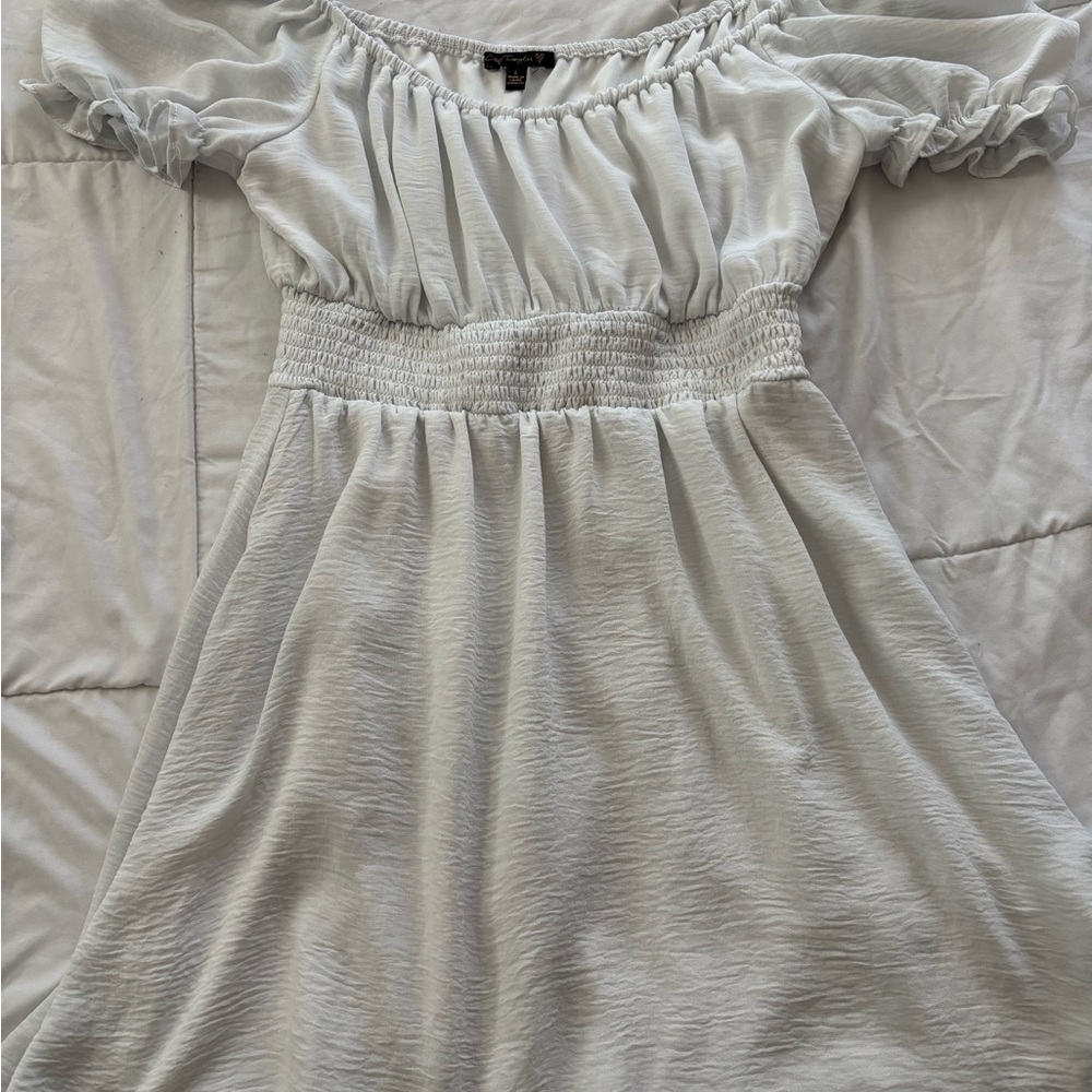 City Triangles White Puff Sleeve Off the Shoulder Sundress